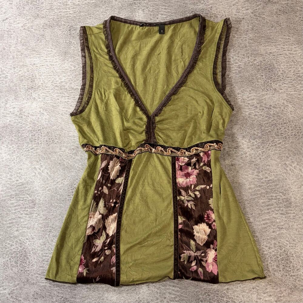 Green Whimsy Floral Lace Tank Top